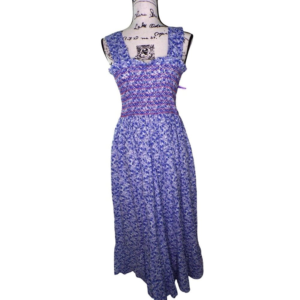 🆕 Mille Garden Smocked Floral Midi Dress Cotton Large 8-10 - Picture 6 of 12
